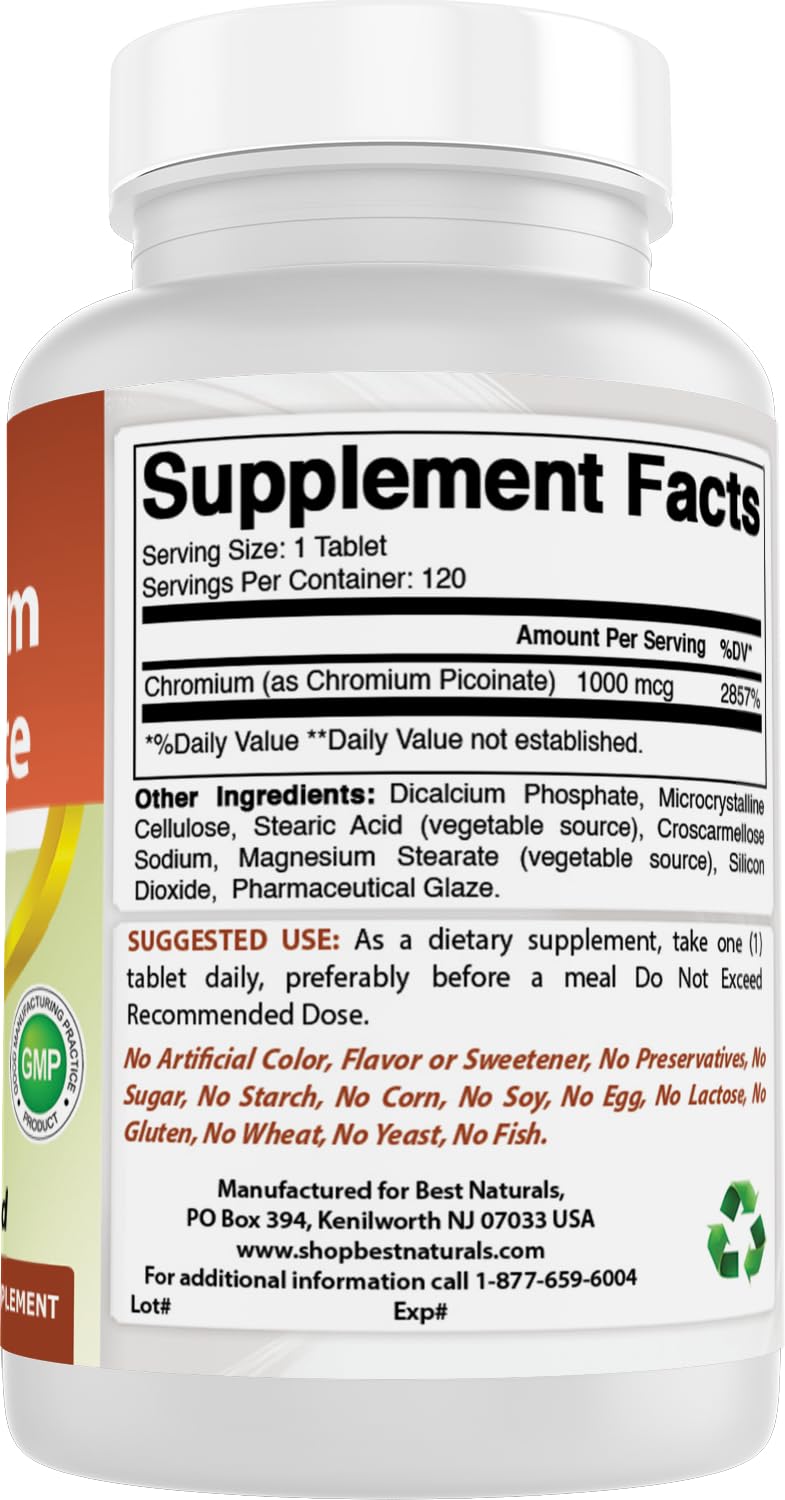 Best Naturals Chromium Picolinate – laboratoire indépendant vérifiant la pureté.