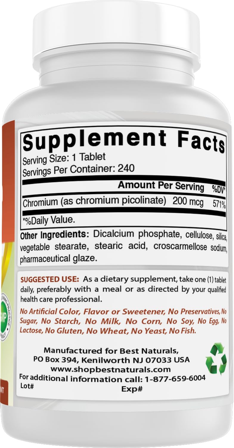Best Naturals Chromium Picolinate: sans colorants ni arômes artificiels, pureté assurée