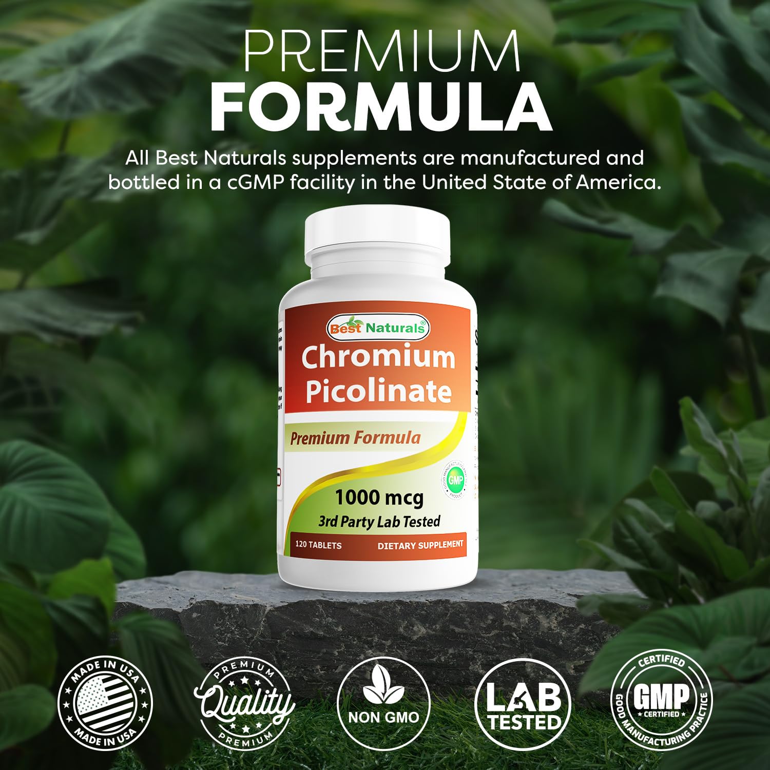 Best Naturals Chromium Picolinate – gros plan sur les tablettes.