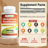 Best Naturals Chromium Picolinate tablettes vue rapprochée pour usage quotidien.