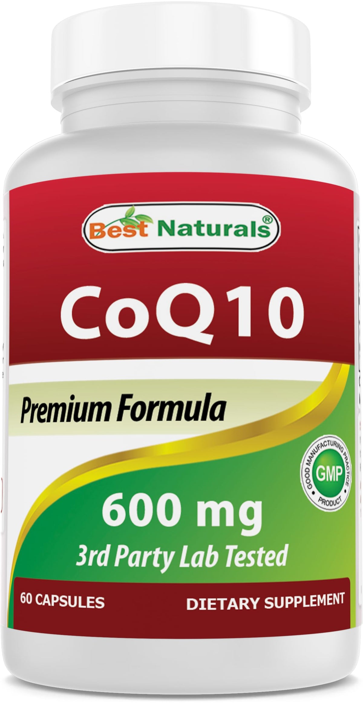 Best Naturals CoQ10 600 mg capsules-bouteille, présentation pratique pour une utilisation quotidienne.