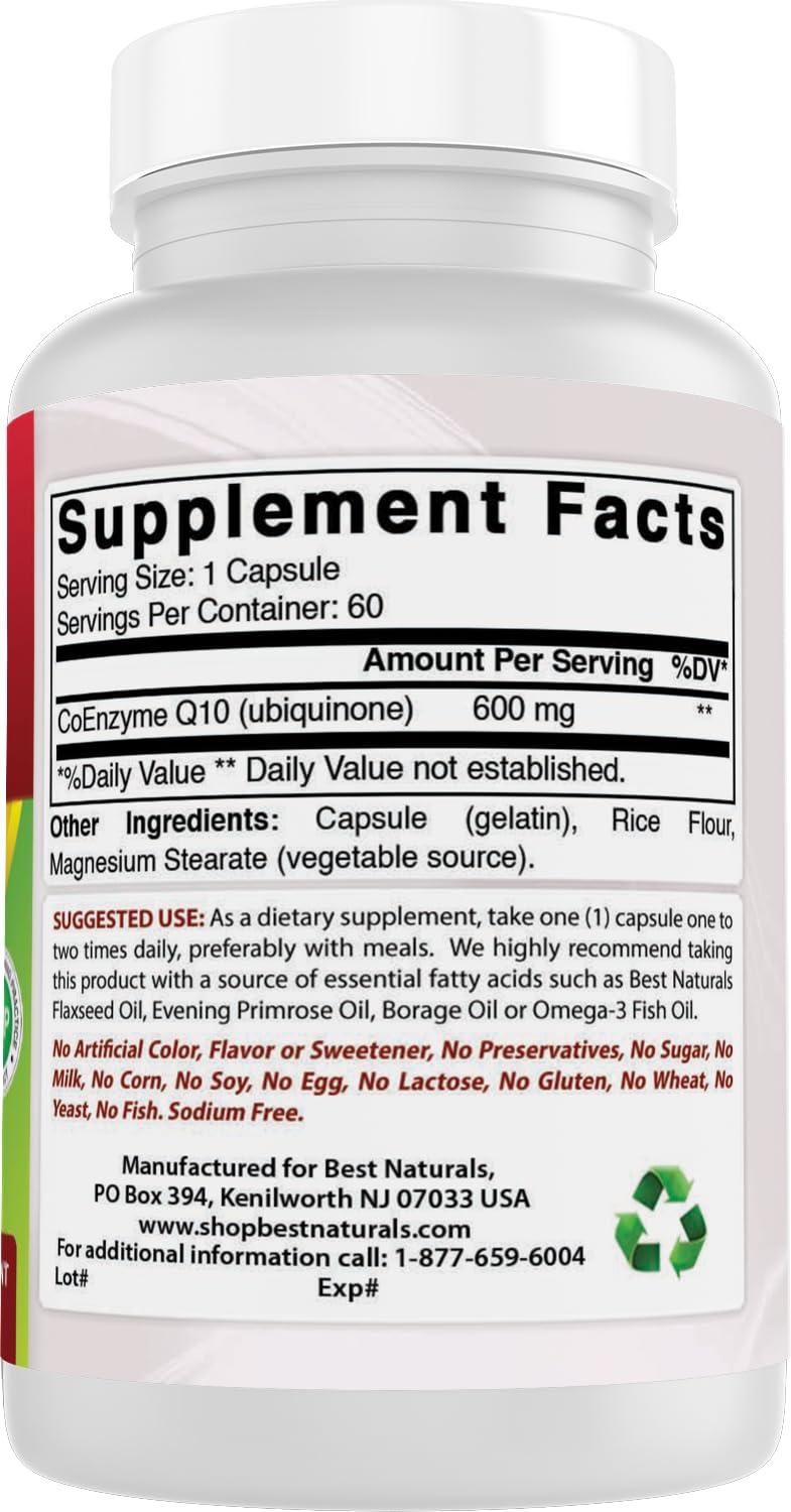 Best Naturals CoQ10 600 mg capsules-usage: prise facile au quotidien lors des repas.