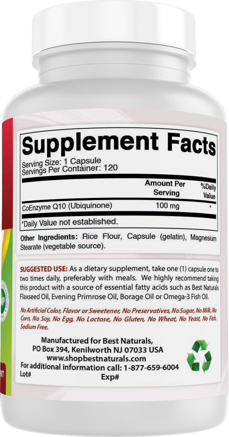 Best Naturals COQ10 - sans colorants, arômes et sucres ajoutés pour une formulation simple.