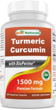 Best Naturals Curcumine 1500 mg en bouteille de 180 gélules végétales, facile à prendre.
