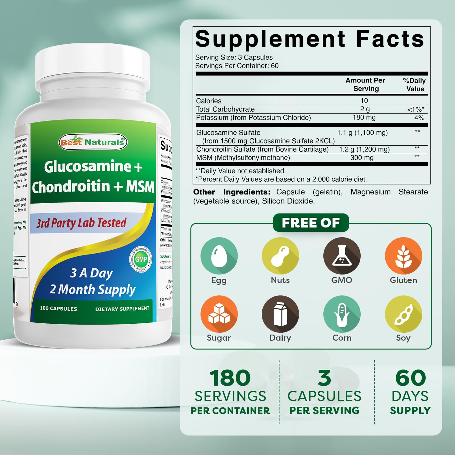 Détails du dosage 2600 mg par portion pour le soutien articulaire Best Naturals.