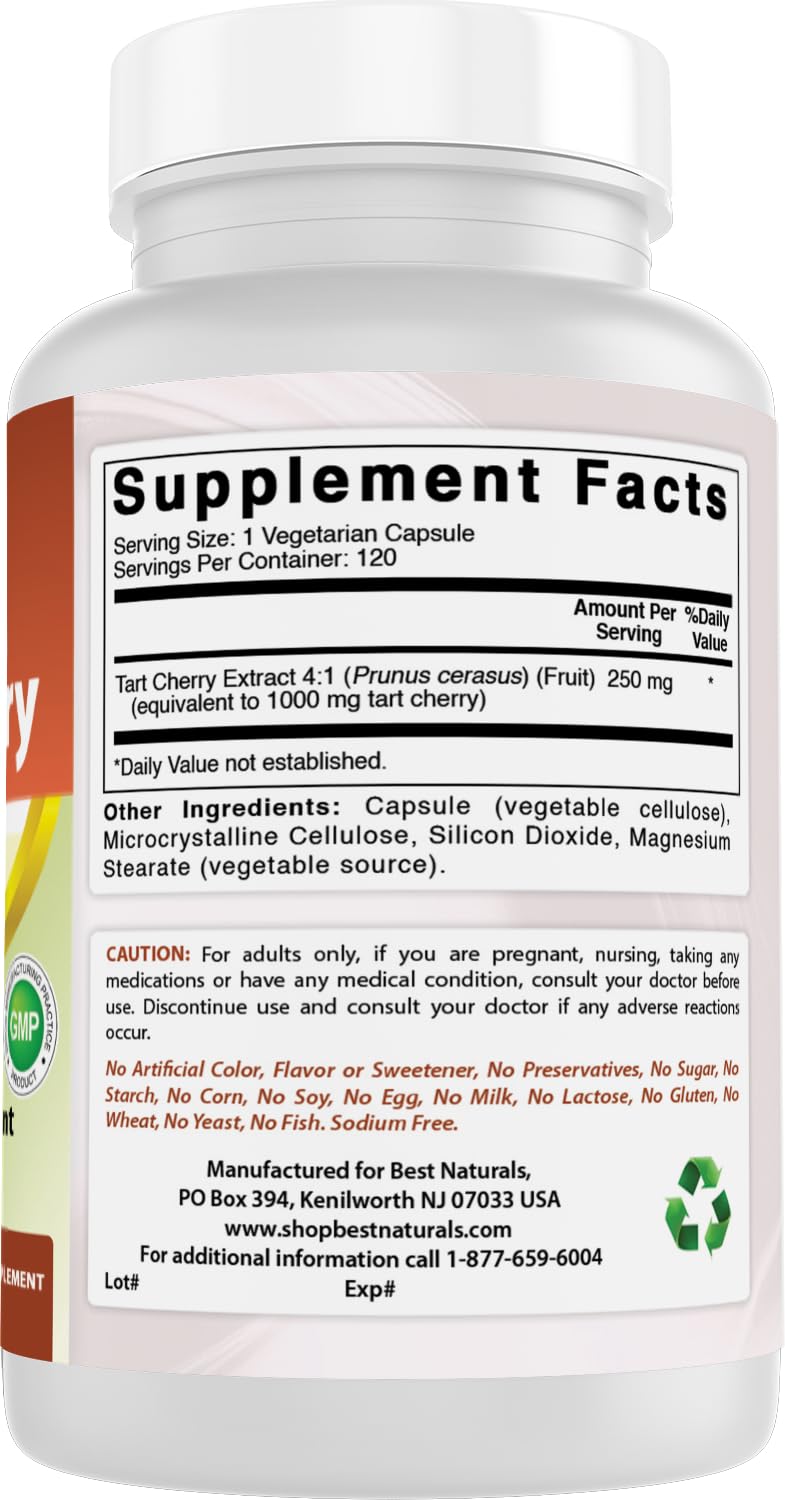 Best Naturals Extrait cerise acidulée 1000 mg – dosage quotidien simple.
