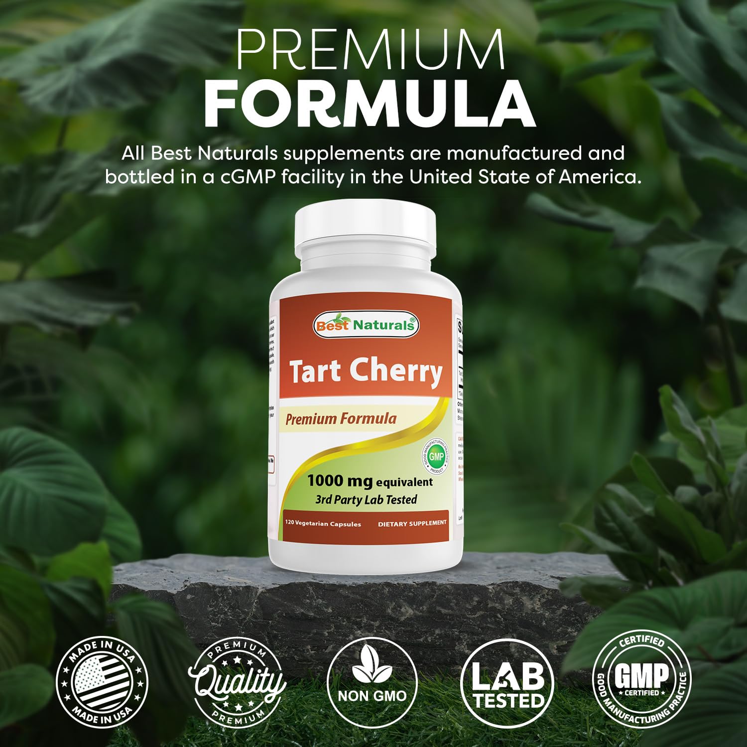 Best Naturals Extrait cerise acidulée 1000 mg – tableau nutritionnel clair.