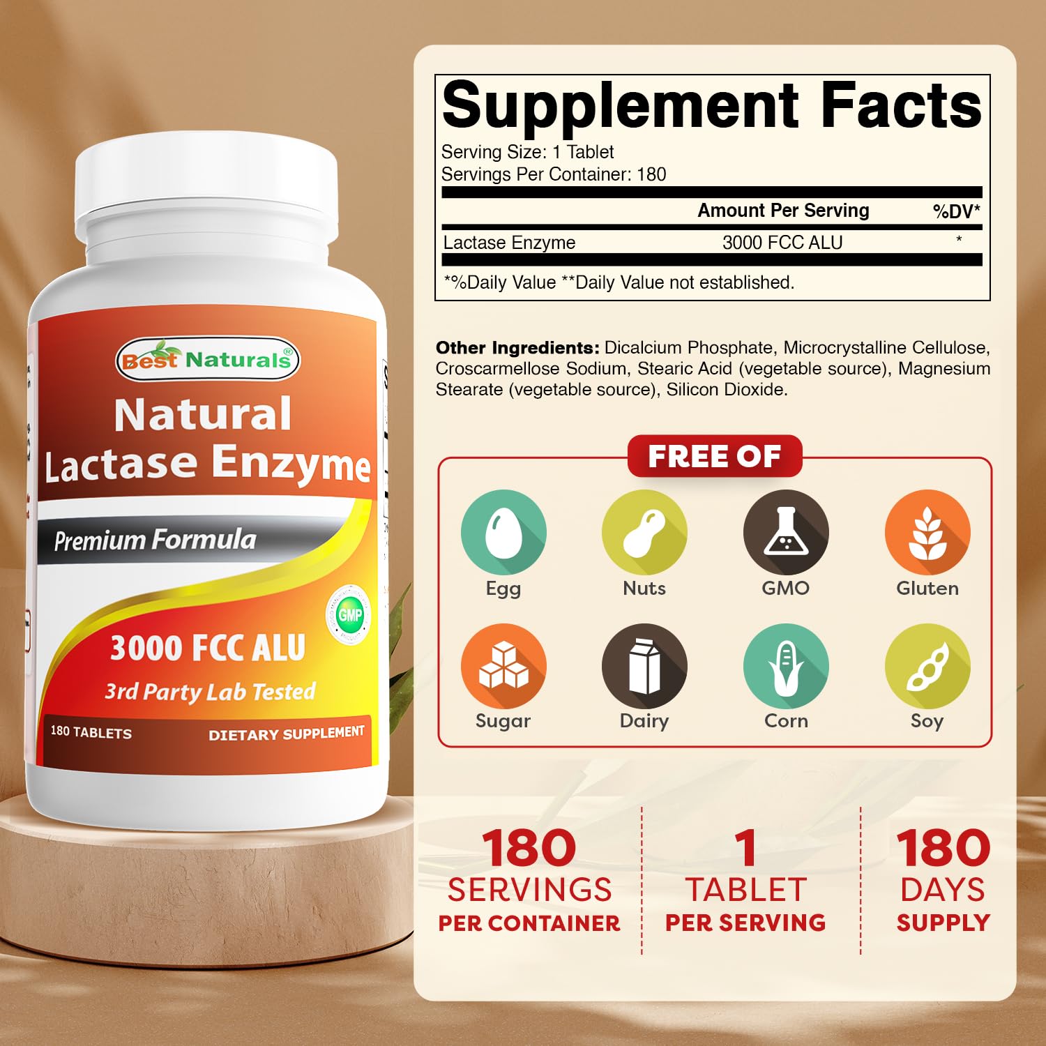 Best Naturals Lactase Enzyme – Pilules faciles à prendre pour le confort digestif après repas.