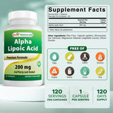 Best Naturals Acide Alpha-Lipoïque, étiquette sans colorants pour une prise neutre et simple.