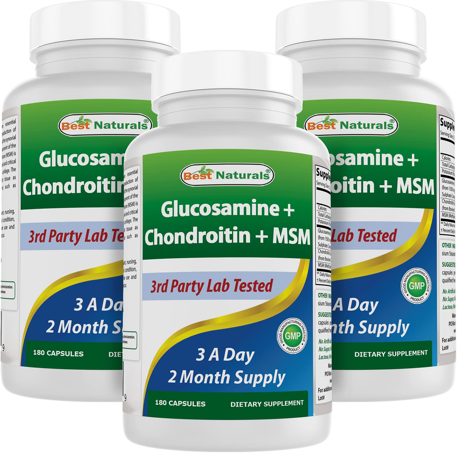 Best Naturals Glucosamine-Chondroïtine-MSM: bouteille montrant le produit et son utilisation potentielle pour les articulations