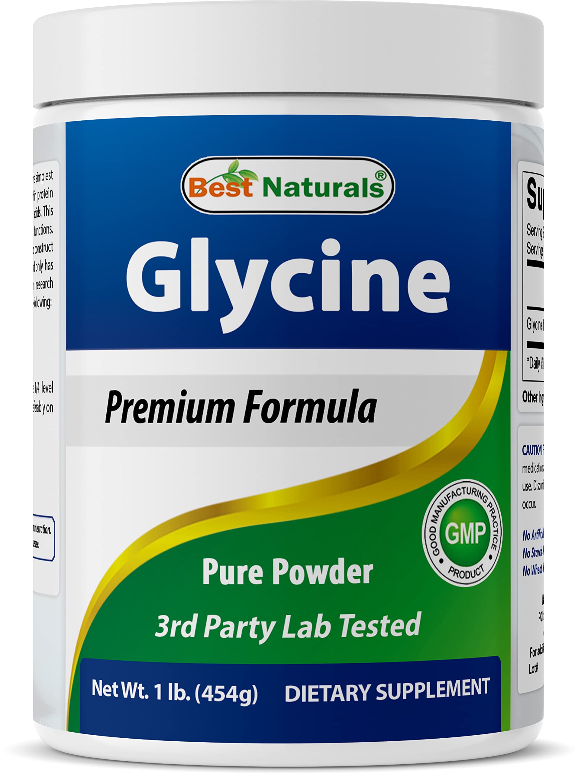 Best Naturals Glycine en poudre dans une bouteille 1 lb prête à l’emploi.