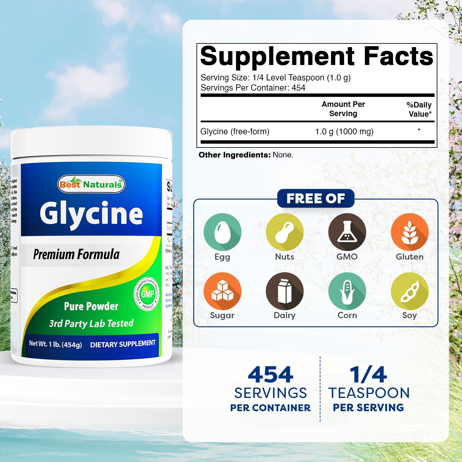 Doseuse mesurant une portion de glycine Best Naturals pour un dosage précis.