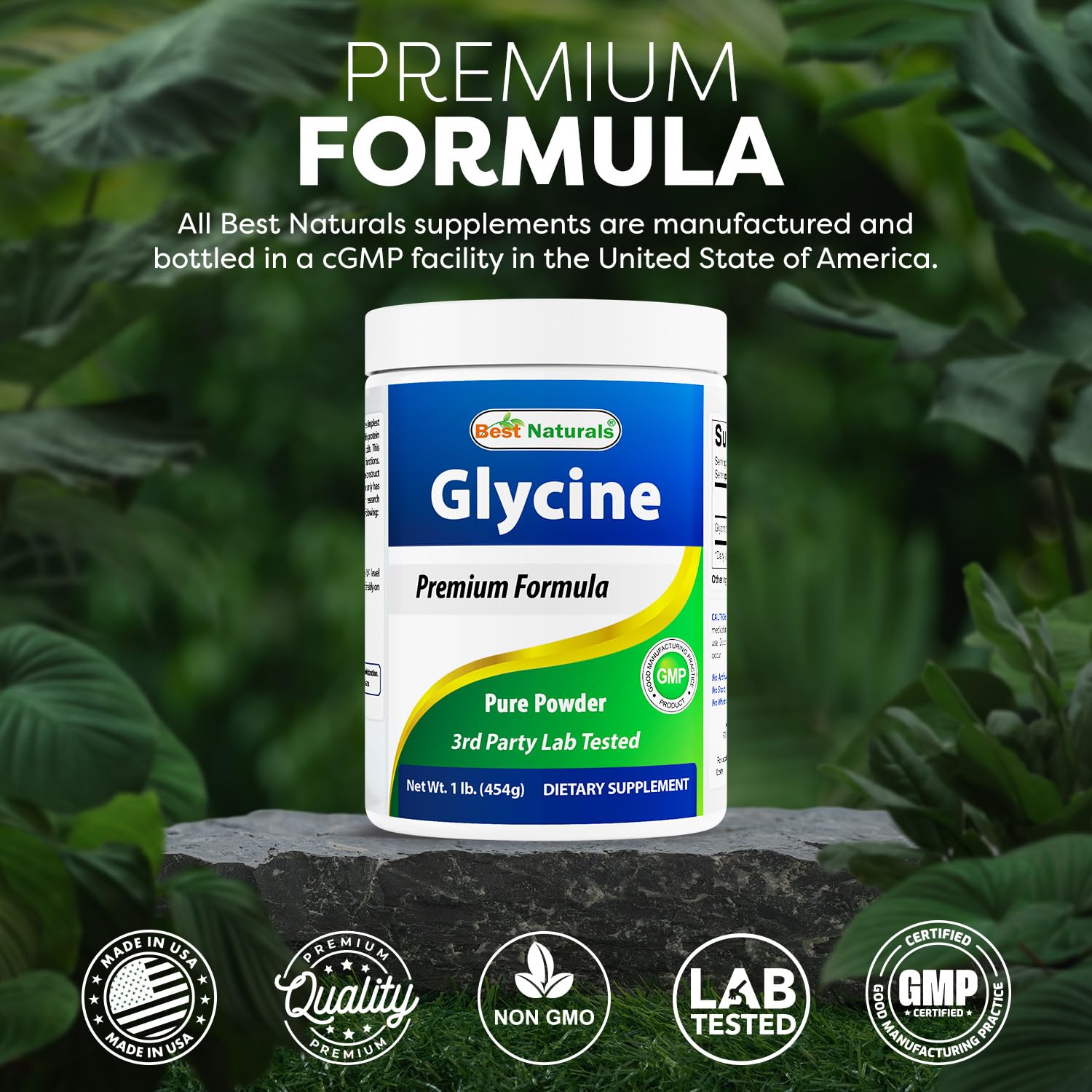 Analyse en laboratoire vérifiant la pureté de Best Naturals Glycine.