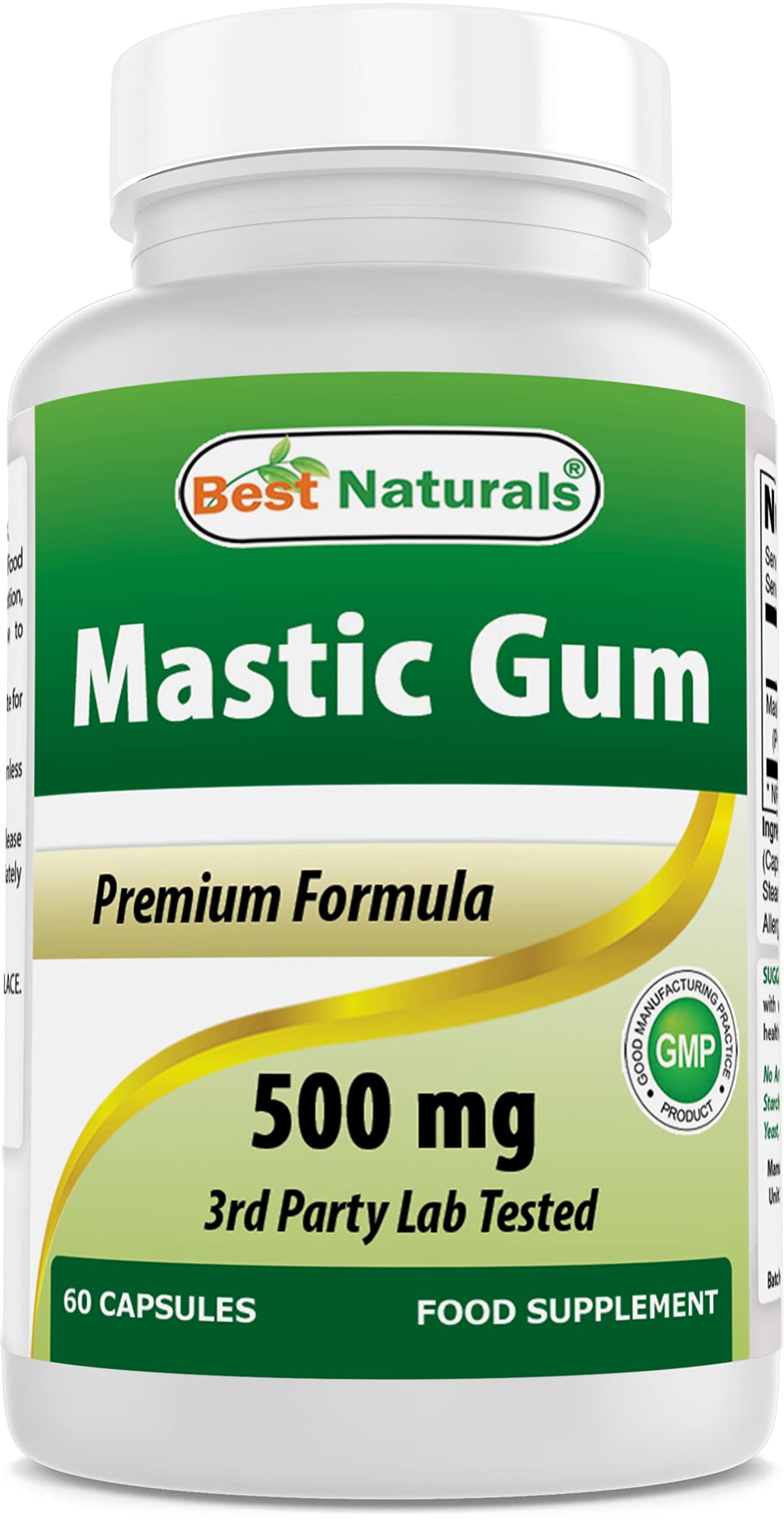 Best Naturals Gomme Mastic 500 mg en bouteille, soutien digestif potentiel