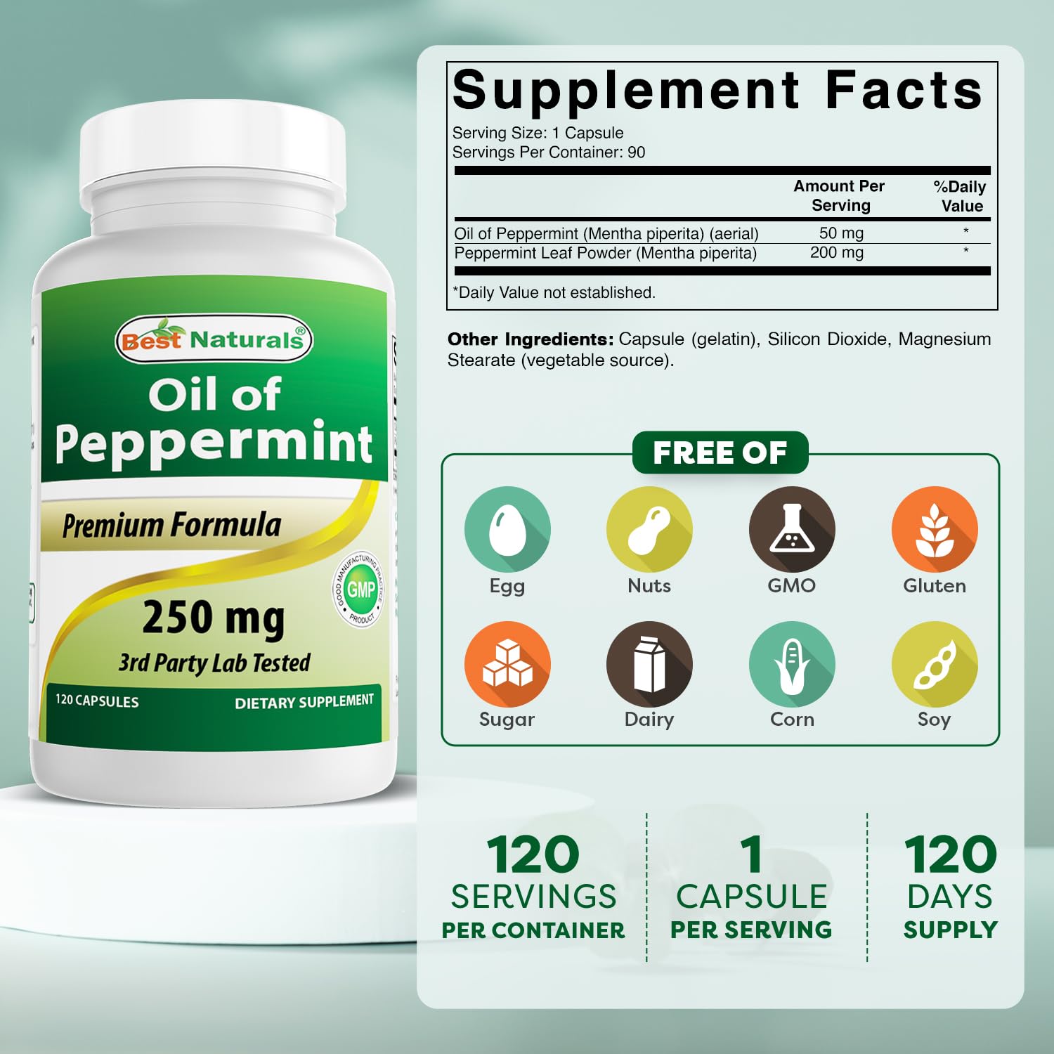 Best Naturals Capsules Menthe Poivrée – format pratique pour ingestion quotidienne.
