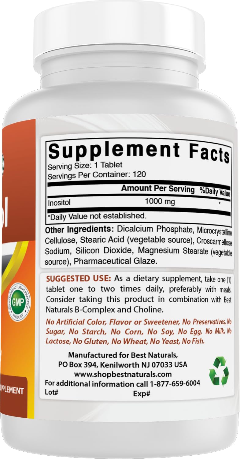 Best Naturals Inositol sans OGM et sans additifs artificiels.