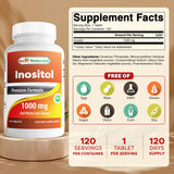 Best Naturals Inositol flacon 120 tablettes, format pratique à emporter.
