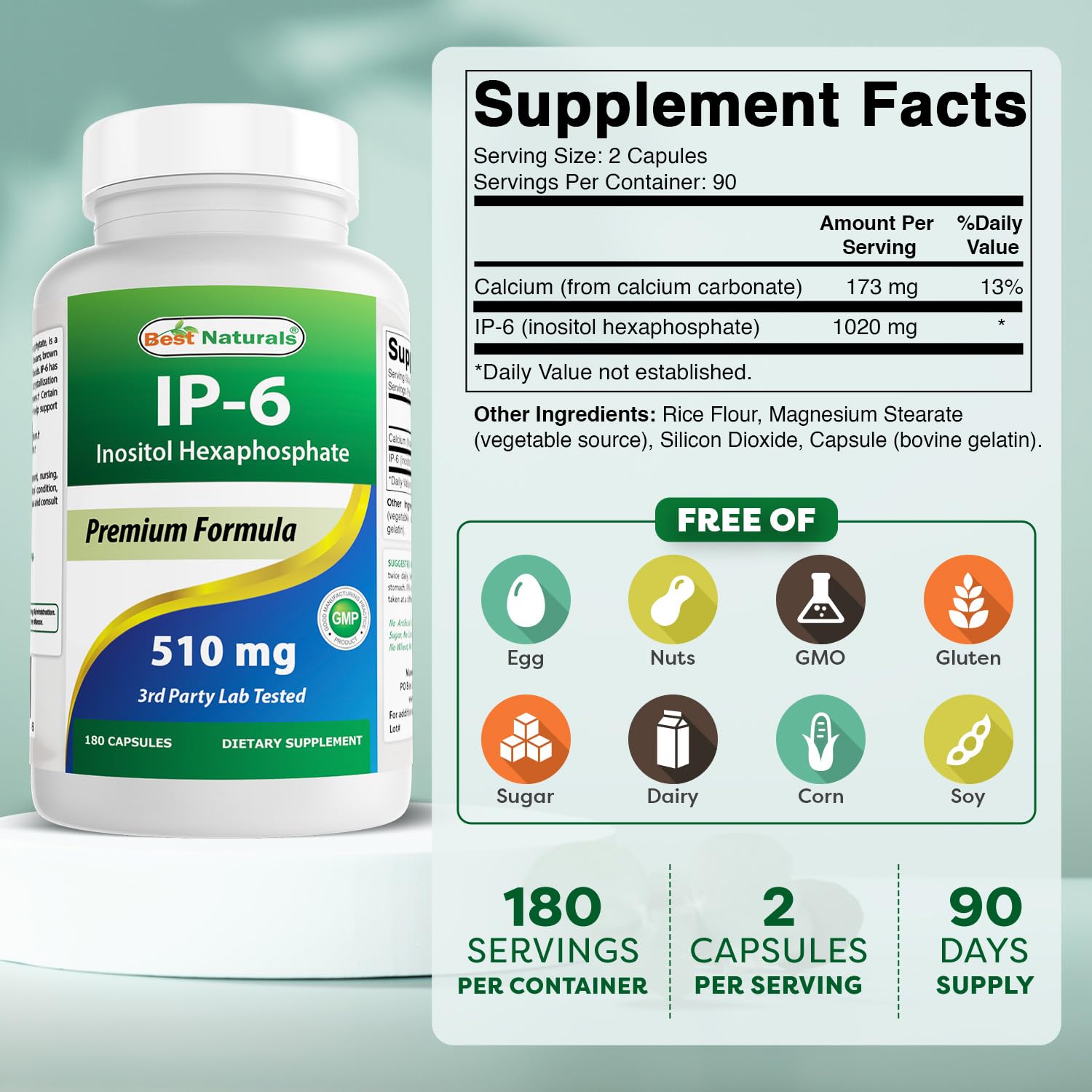 Best Naturals IP-6 510 mg – boîte, sans OGM et sans gluten