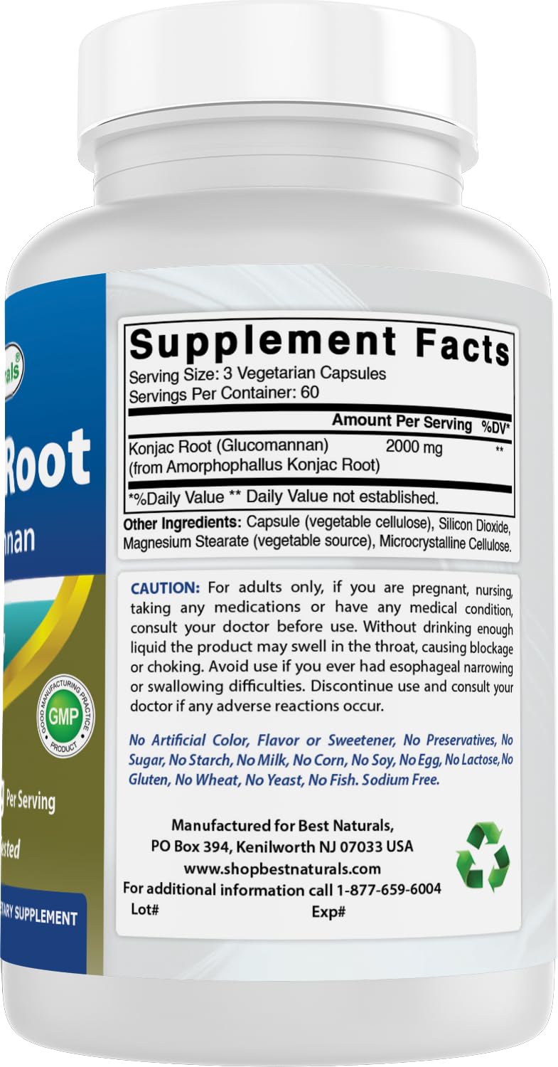 Best Naturals Konjac Glucomannan – utilisation avec eau, facile à intégrer.