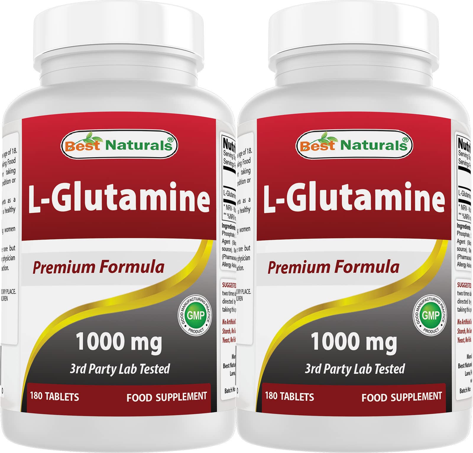 Best Naturals L-Glutamine 1000 mg – flacon, comprimés faciles à prendre au quotidien
