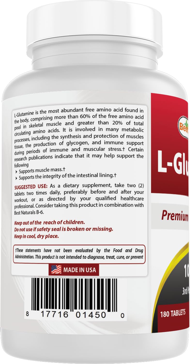 Best Naturals L-Glutamine 1000 mg – pack de deux bouteilles, pratique et économique