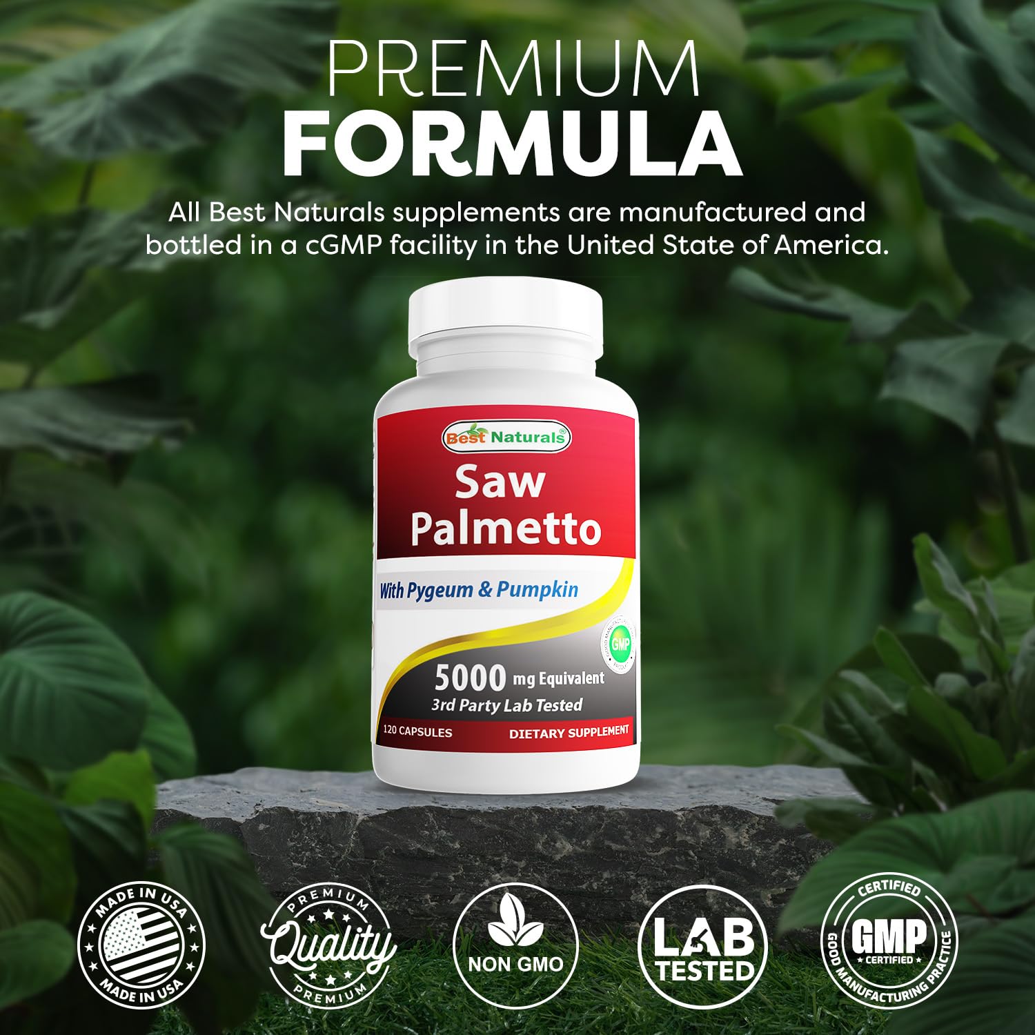 Testé en laboratoire par un tiers, Best Naturals Saw Palmetto assure traçabilité.