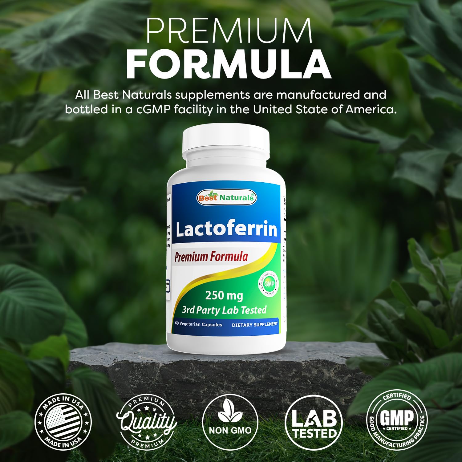 Best Naturals Lactoferrine - emballage carton visible et indications de fabrication.