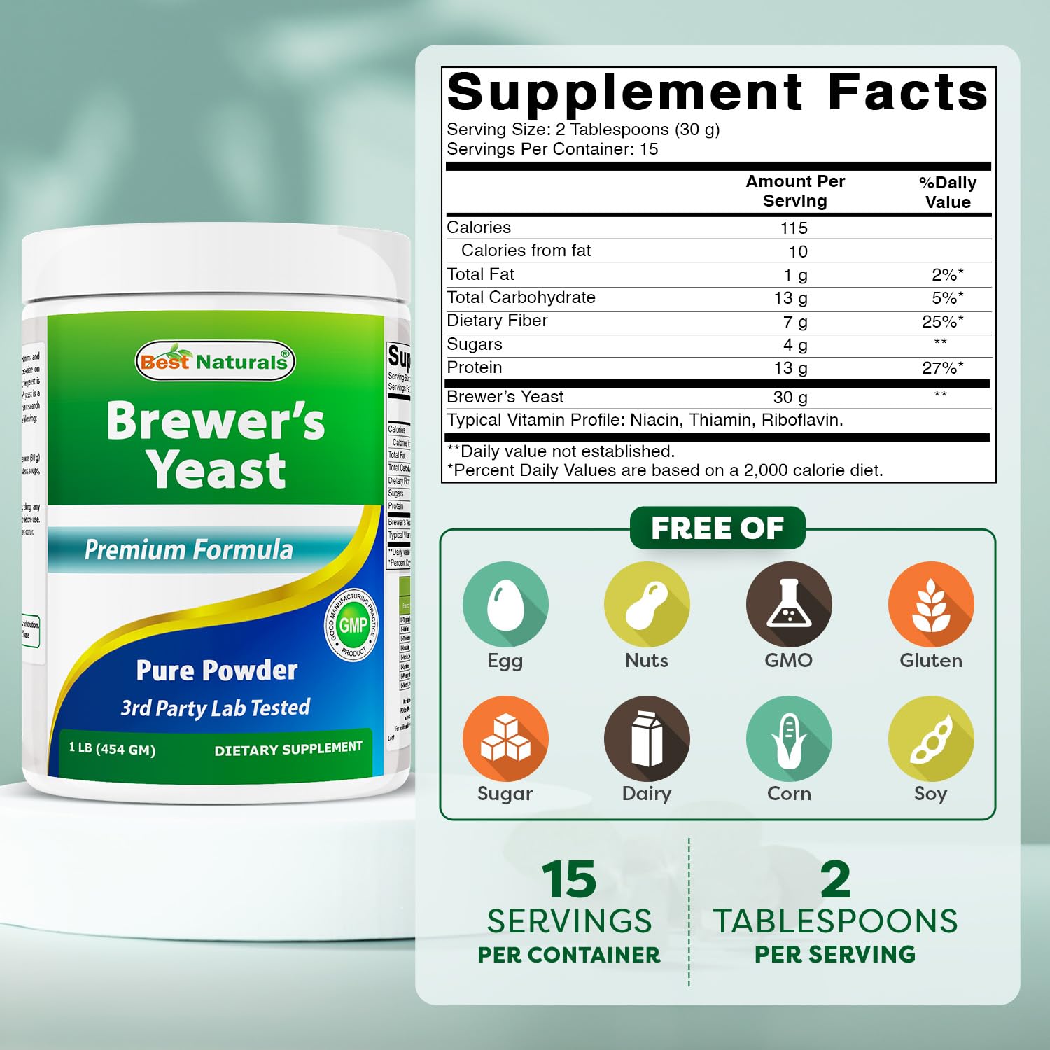 Best Naturals levure de bière en poudre, flacon 16 oz prêt à l emploi et polyvalent.