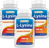 Best Naturals L-Lysine 1000mg – tablettes et bouteille visibles.