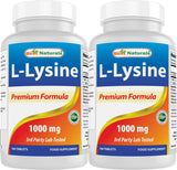 Best Naturals L-Lysine, bouteille 180 tablettes, dosage quotidien pratique.