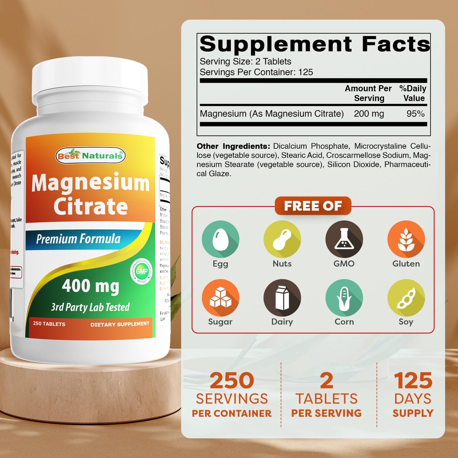 Best Naturals Magnésium Citrate – tablettes faciles à avaler pour une routine simple.