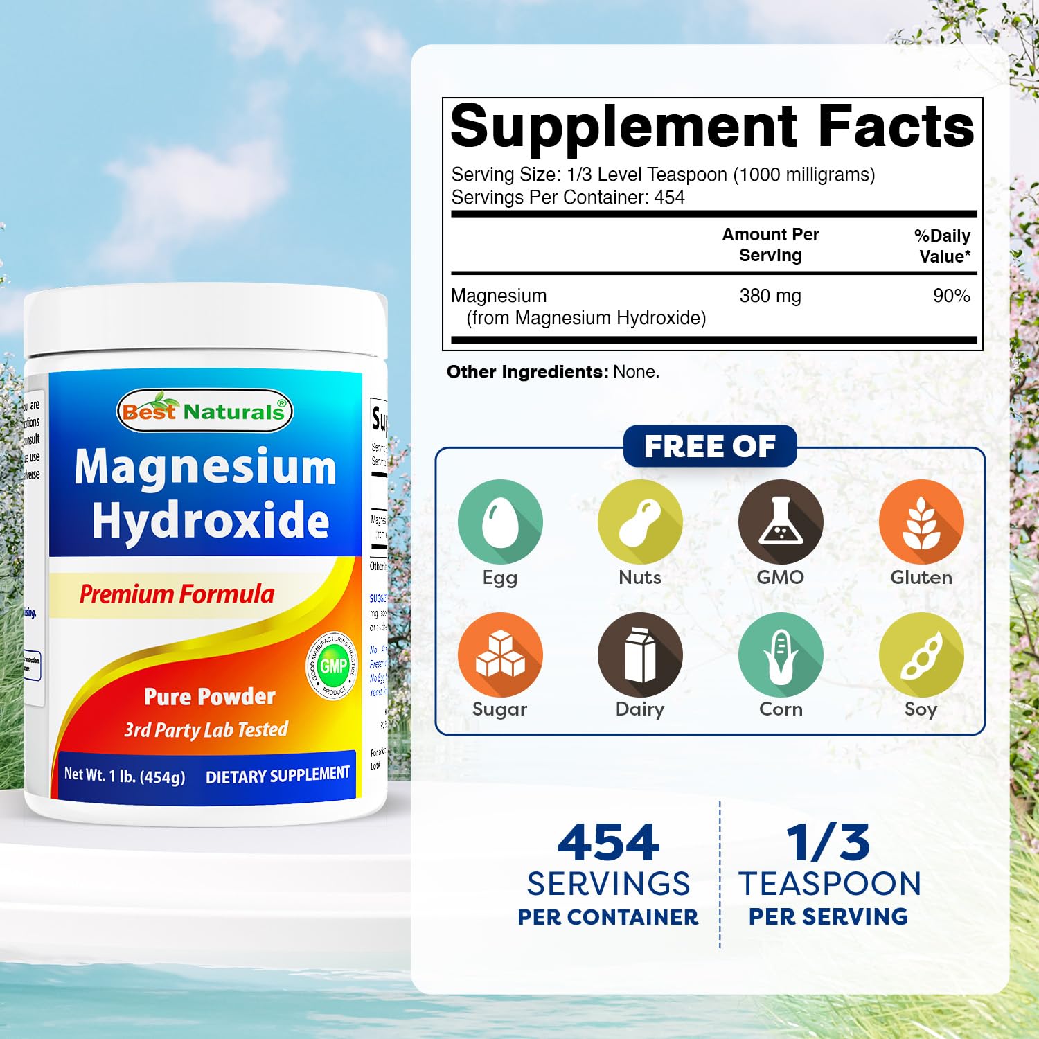 Best Naturals Magnésium Hydroxyde Poudre – dose quotidienne facile pour soutenir la relaxation potentielle.