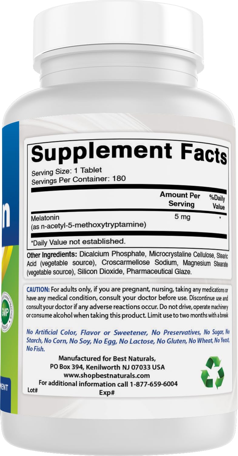 Best Naturals Mélatonine 5 mg, usage nocturne - routine nocturne plus fluide.