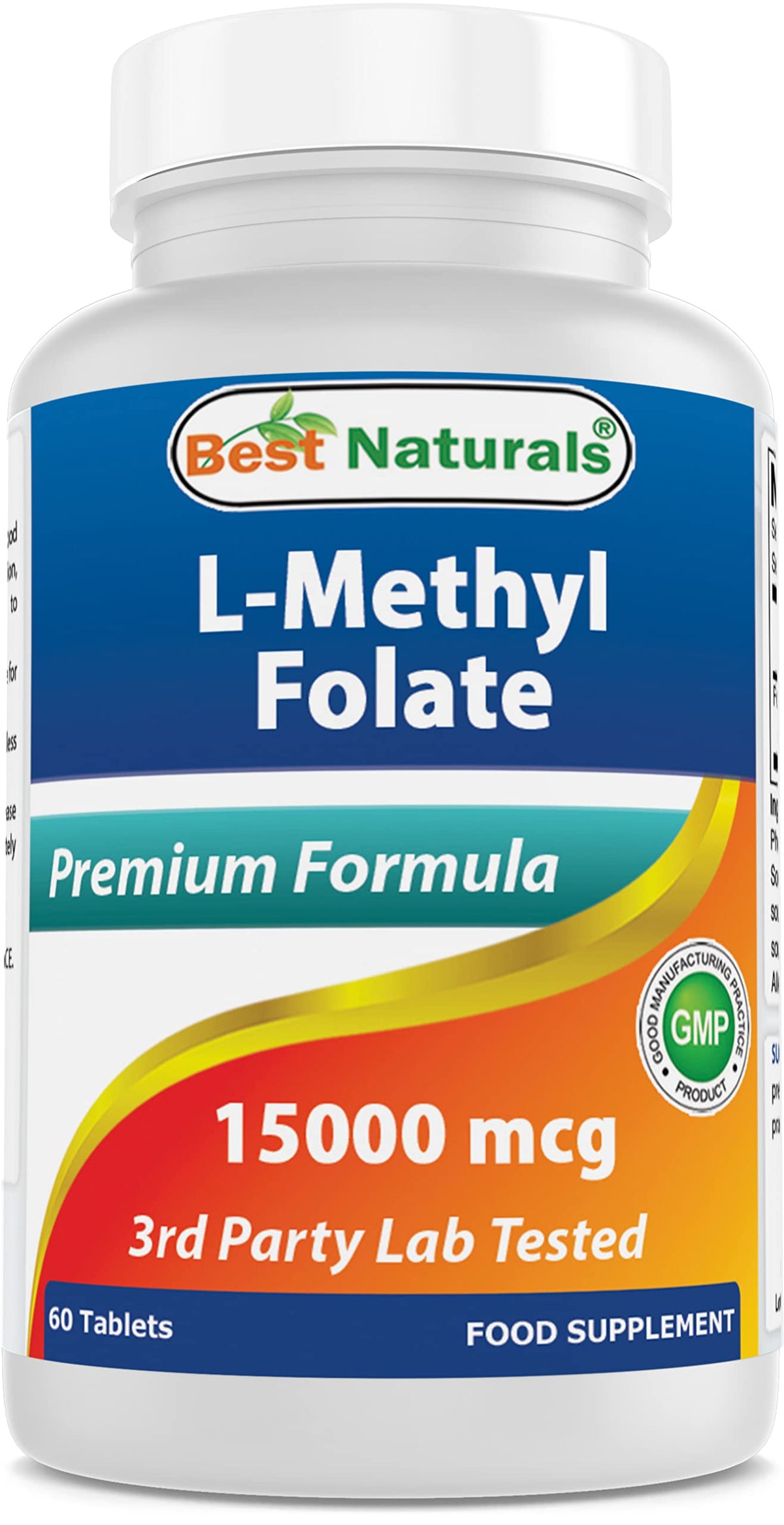 Best Naturals méthylfolate, bouteille-lot60, comprimés, soutien potentiel à la formation cellulaire.