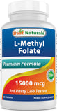 Best Naturals méthylfolate, bouteille-lot60, comprimés, soutien potentiel à la formation cellulaire.