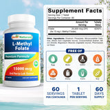Tablettes Best Naturals méthylfolate dans un emballage pratique et sûr.
