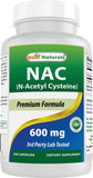 Best Naturals NAC: bouteille pratique, dosage 600 mg par gélule pour routine quotidienne.