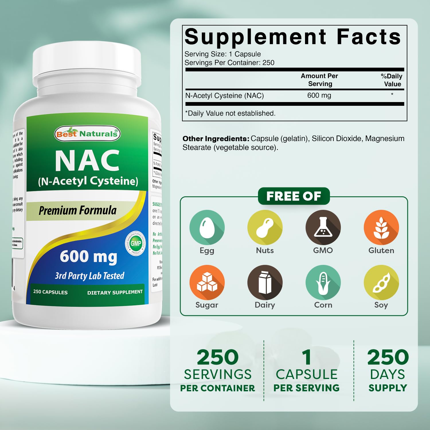 Best Naturals NAC gélules: format pratique et concentration élevée.