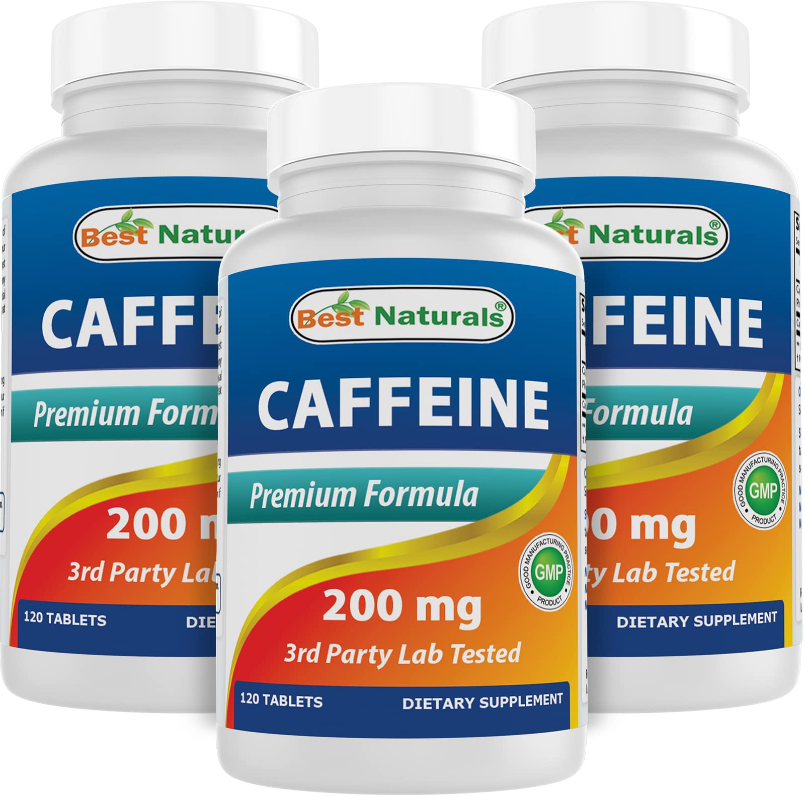 Best Naturals pilules caféine 200 mg dans bouteille, énergie soutenue le matin.