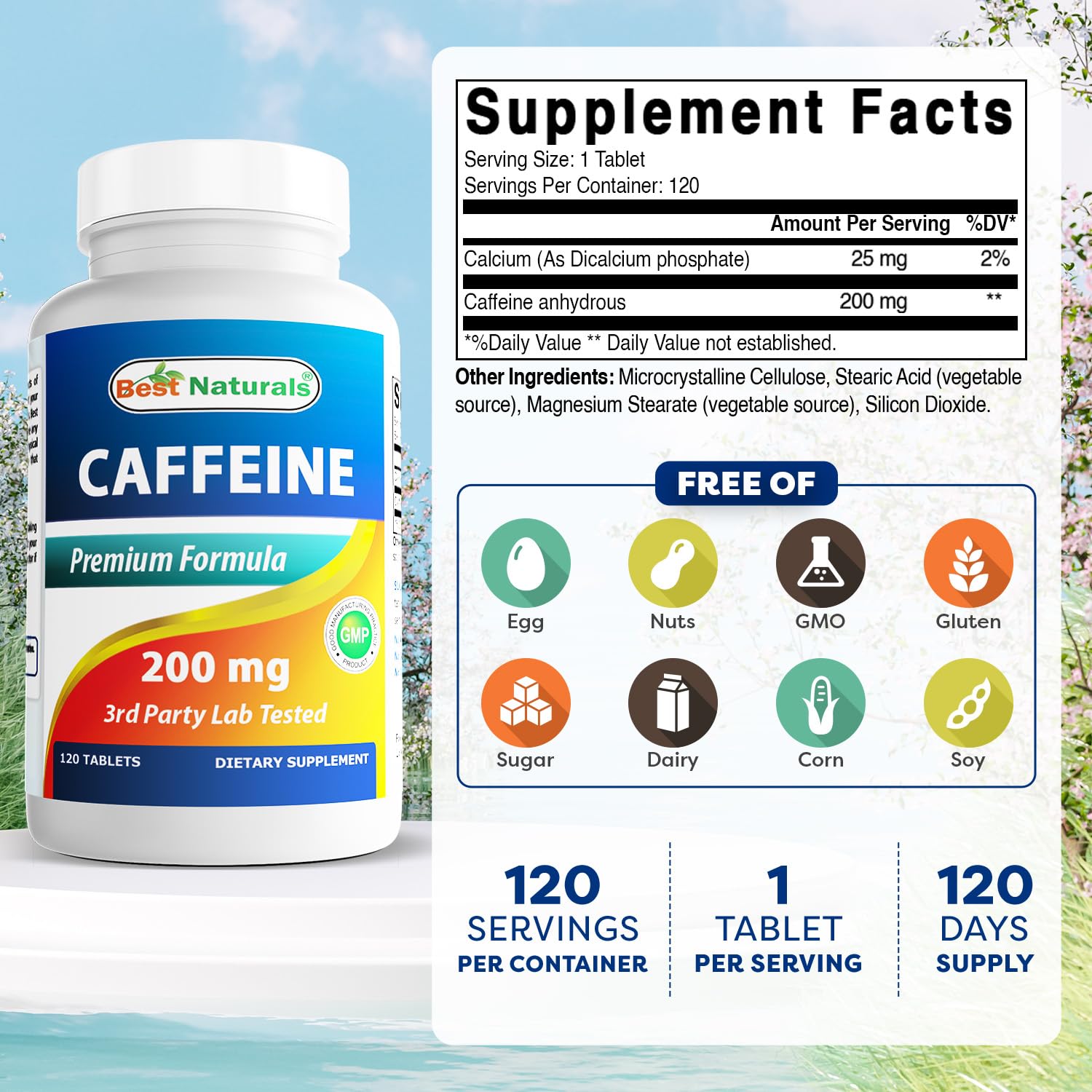 Best Naturals Caféine 200 mg – pilules faciles à prendre pour concentration soutenue