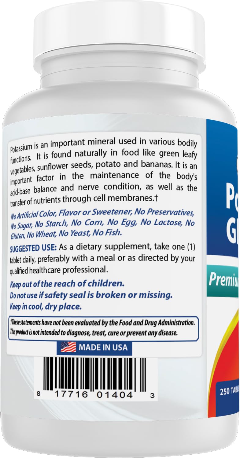 Best Naturals Potassium Gluconate 595 mg, vue rapprochée de la comprimé.