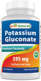 Best Naturals gluconate de potassium - bouteille de 250 comprimés pour un apport quotidien.