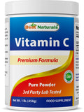 Best Naturals poudre vitamine C en bouteille, soutien potentiel au système immunitaire et énergie.