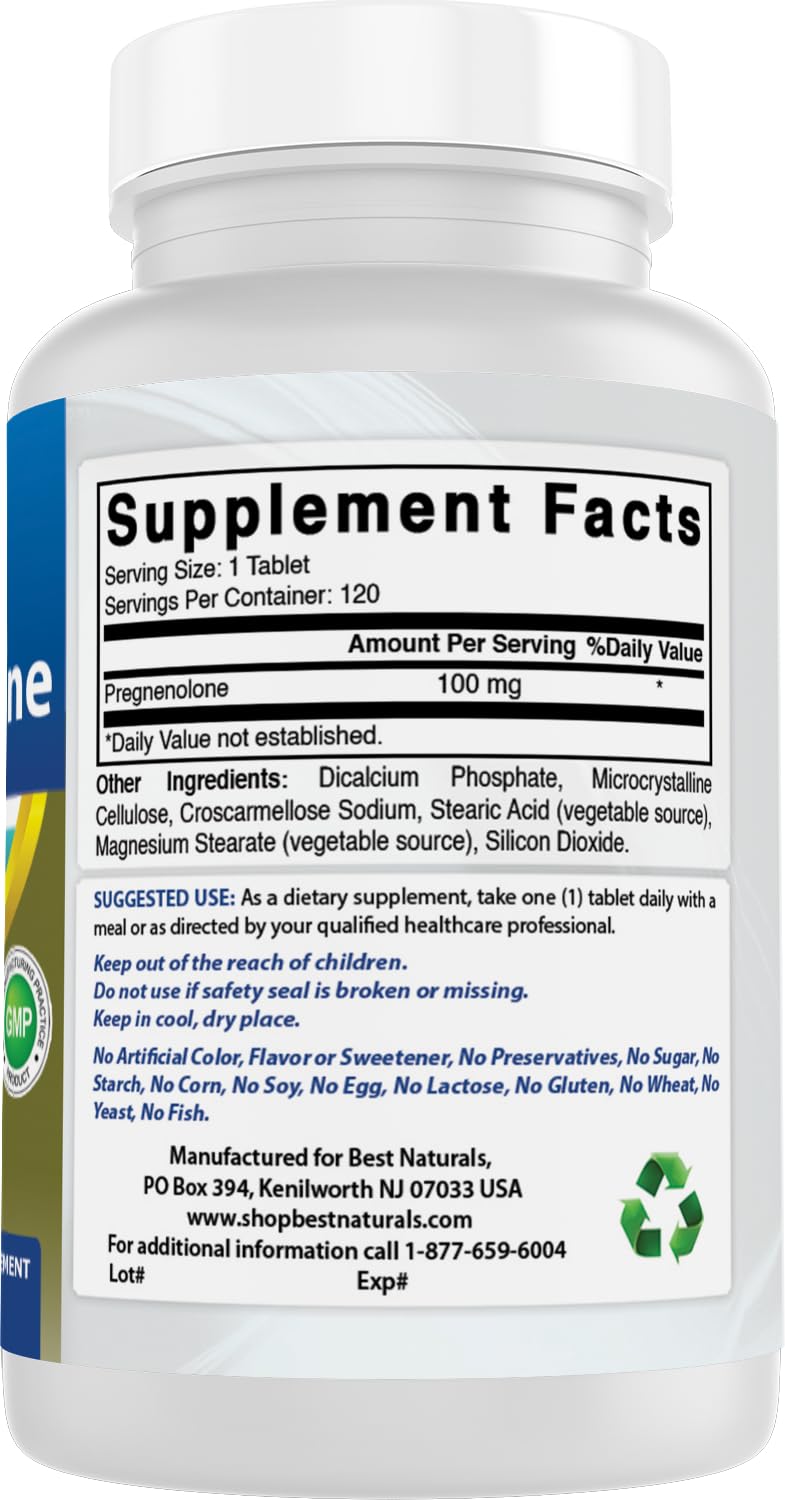 Best Naturals Pregnenolone: fabriqué aux États-Unis dans une usine conforme GMP et FDA.