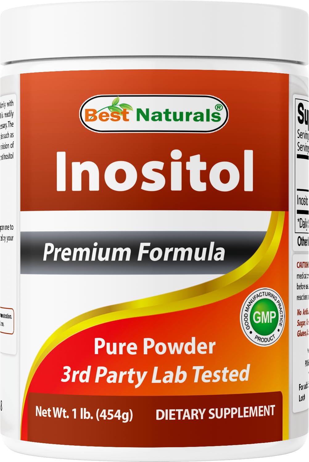 Best Naturals Pure Inositol poudre dans la bouteille, pureté et traçabilité garanties.