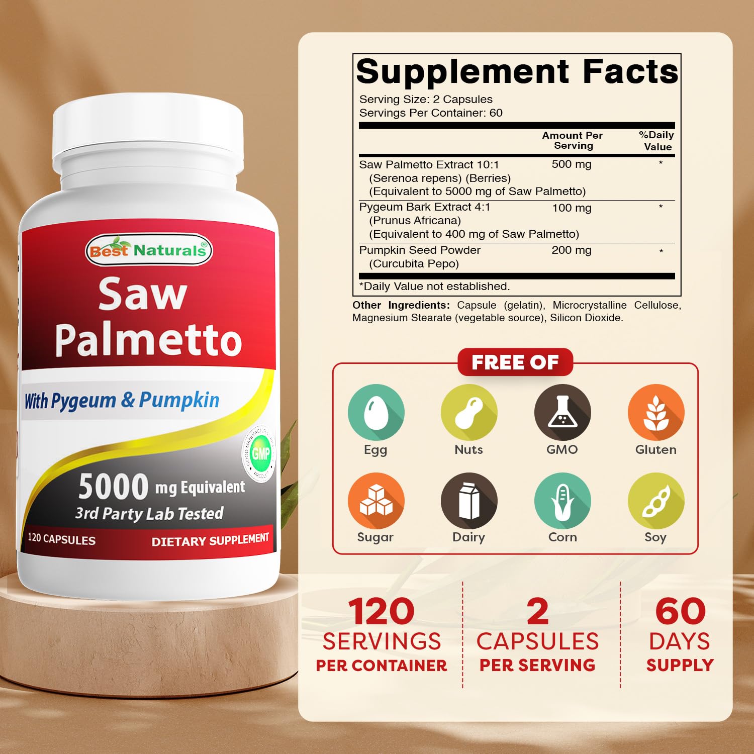 Gélules Best Naturals Saw Palmetto — dosage quotidien pratique.