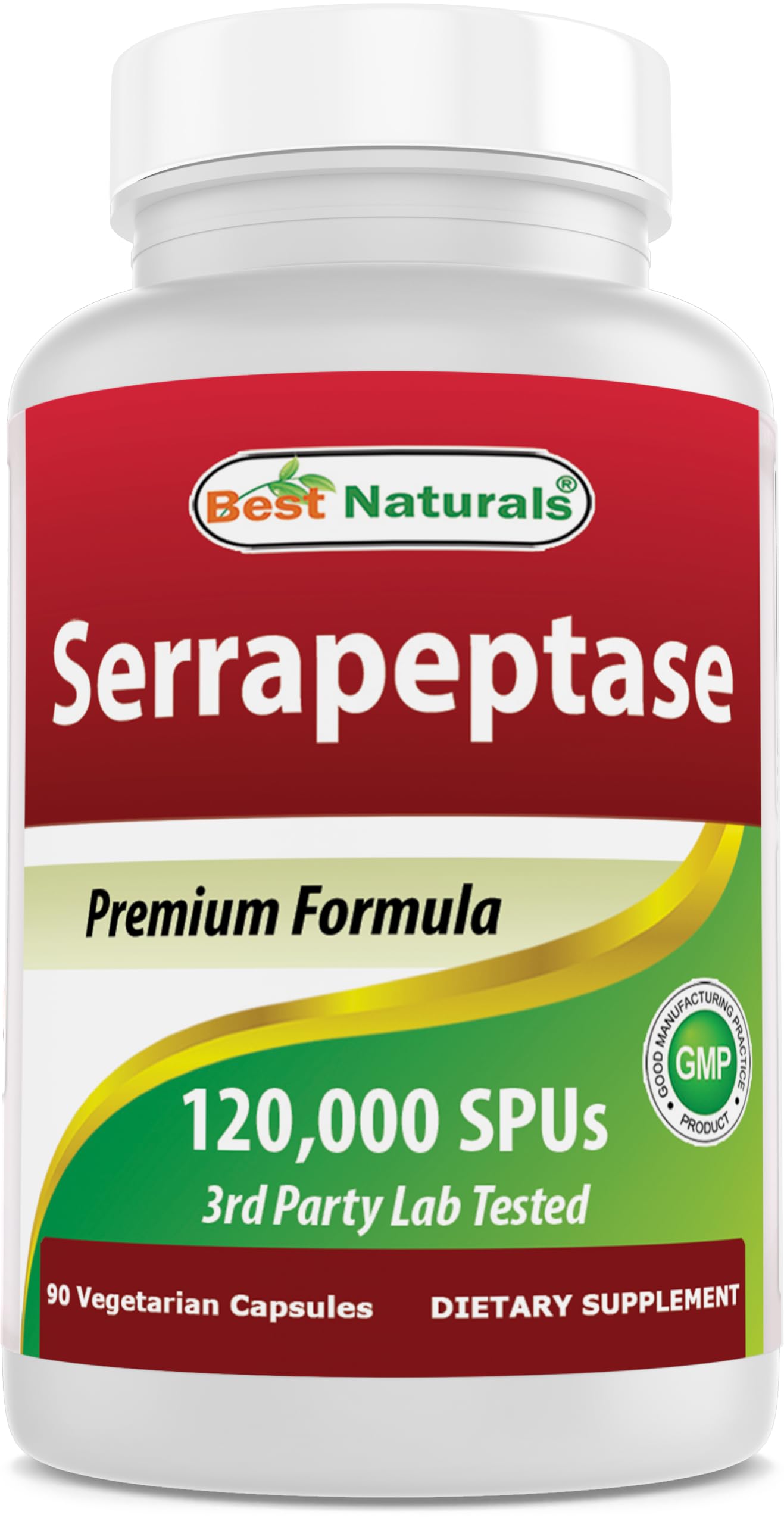 Best Naturals Serrapeptase – Bouteille et capsules végétariennes faciles à avaler.