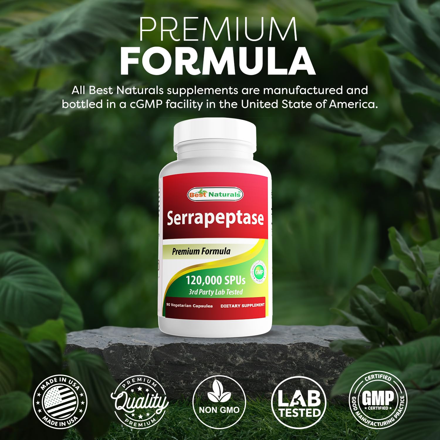 Best Naturals Serrapeptase – Dosage stable par capsule pour simplicité d'utilisation.