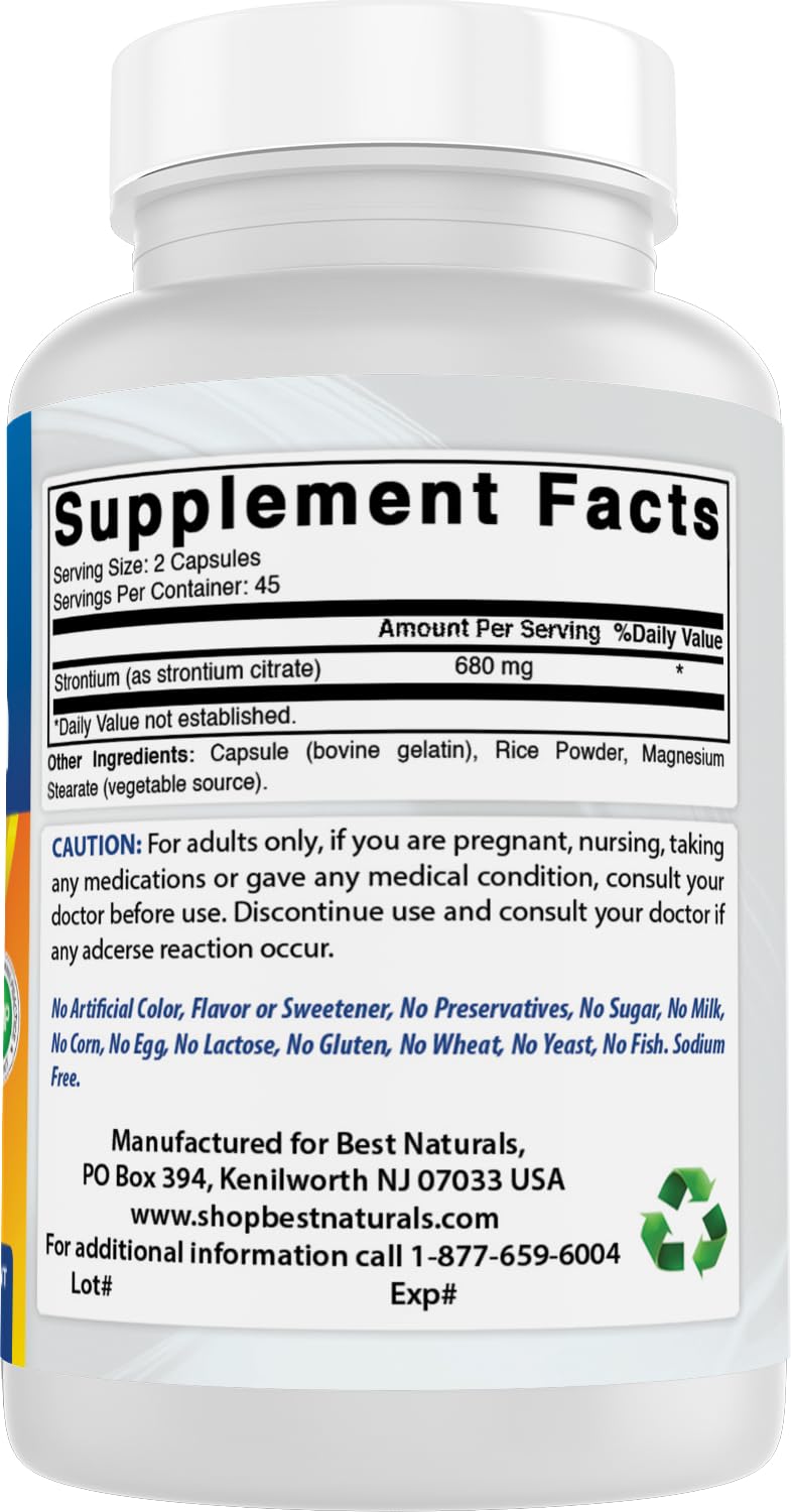 Best Naturals Strontium, capsules visibles, prise quotidienne pratique et discrète.