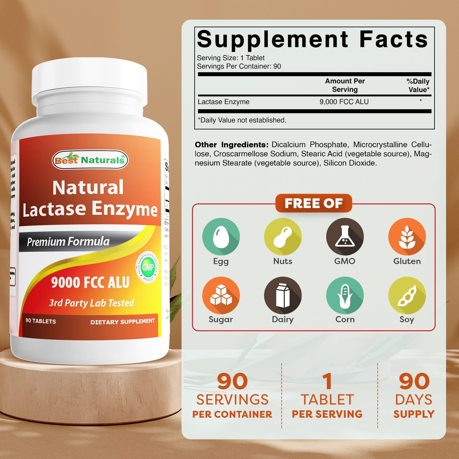 Tablettes Best Naturals pour intolérance au lactose en action lors d’un repas.